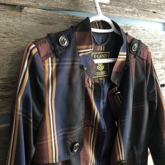 e.land Size Med Navy/Gold Plaid Spring Jacket - Picture 3 of 11